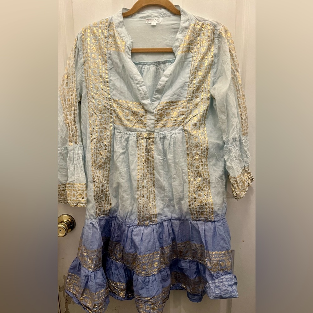 Debbie Katz Blue Ombré dress with gold print
